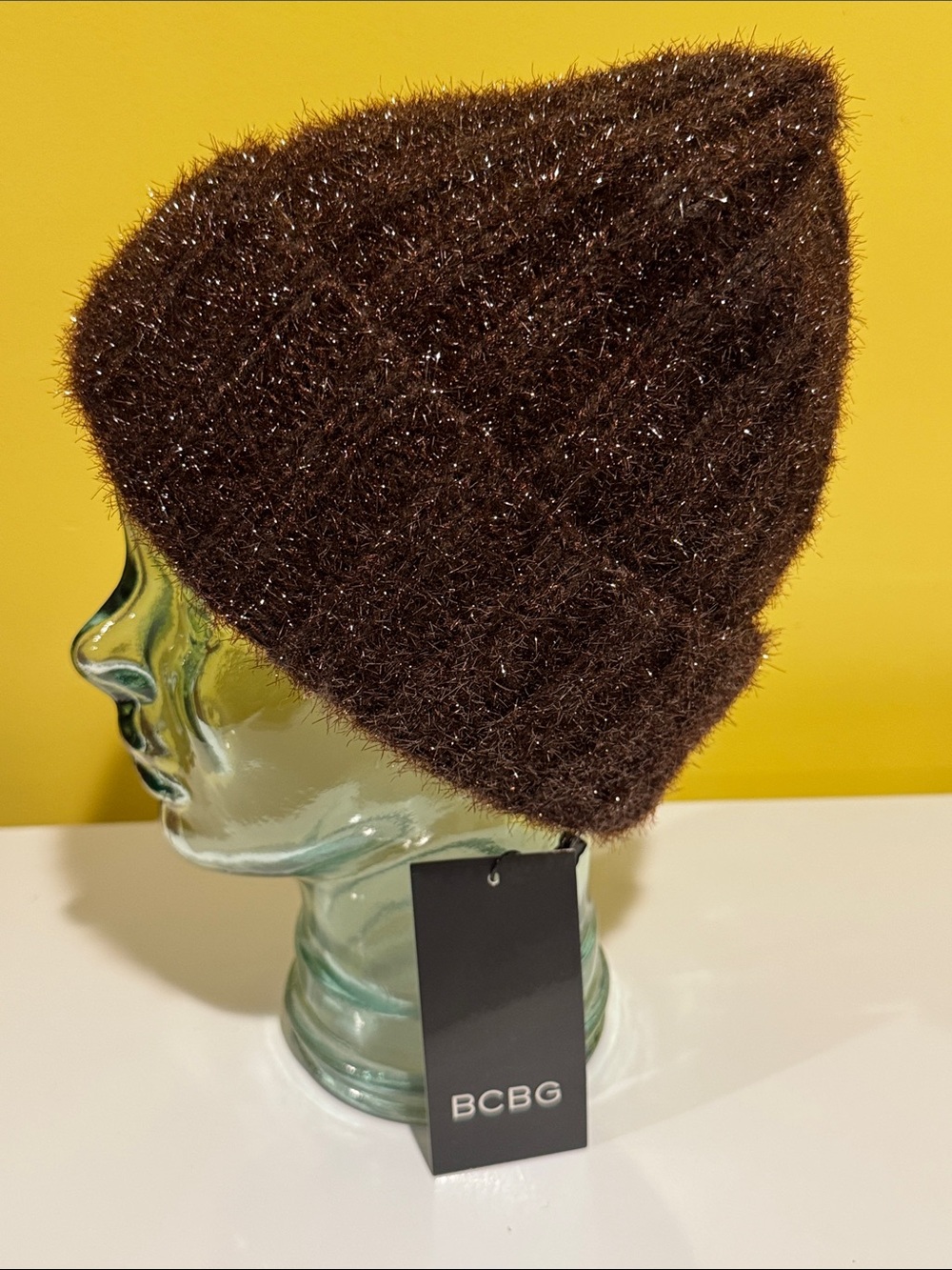 BCBG Chocolate Brown Fuzzy Knit Beanie